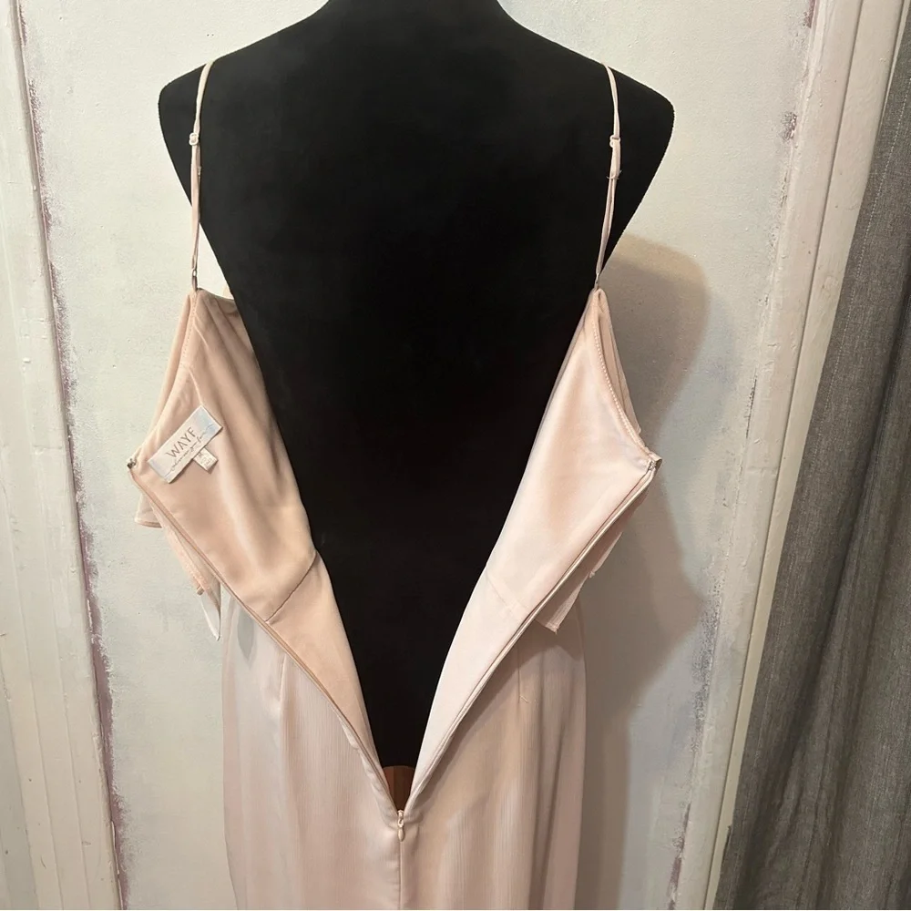 WAYF Women’s Formal Chiffon Wedding Prom Dress Medium Blush Pink Tiered Ruffle - Picture 7 of 12